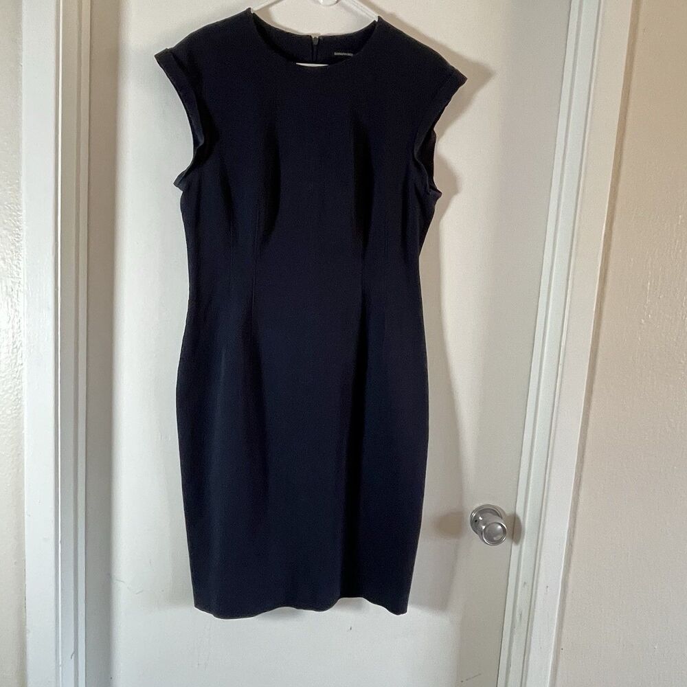 BANANA REPUBLIC Size 14 Navy Short Sleeve Back Zip Stretch SHEATH DRESS